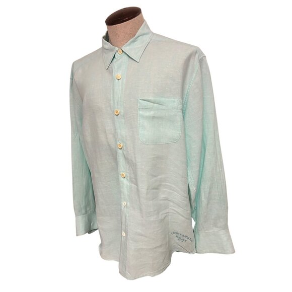 Tommy Bahama Relax Mens Mint Green 100% Linen Long-Sleeve Button-Up Shirt Size L - Picture 2 of 5